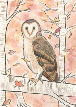 Autumn Owl - watercolor and pen 5x7