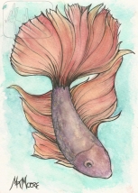 Sunlit Fins - watercolor and pen 5x7